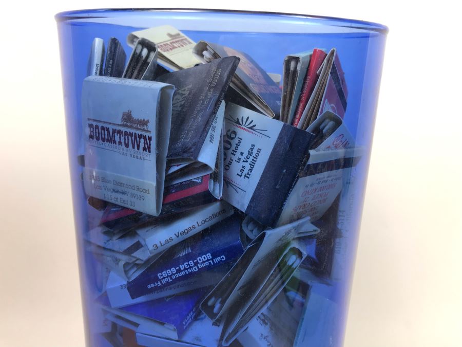 Scheurich West Germany Cermaic Pot And Blue Glass Vase Filled With Las Vegas Matches Vegas Matchbook Collection [Photo 12]