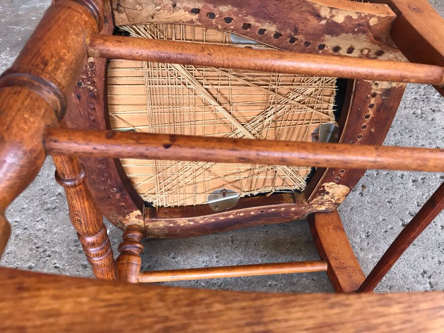 Antique Child's Doll Rocking Chair With Needlepoint Seat And Cane Back [Photo 10]