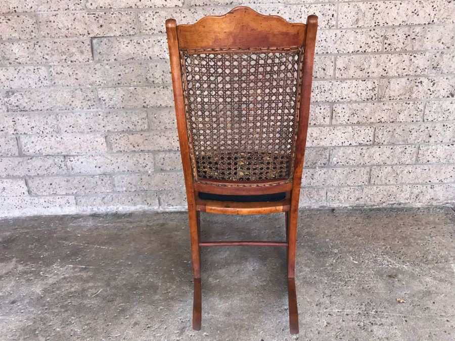 Antique Child's Doll Rocking Chair With Needlepoint Seat And Cane Back [Photo 8]