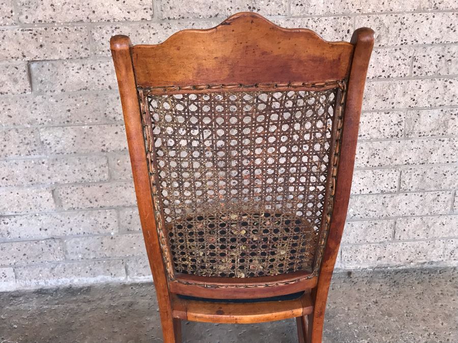 Antique Child's Doll Rocking Chair With Needlepoint Seat And Cane Back [Photo 9]