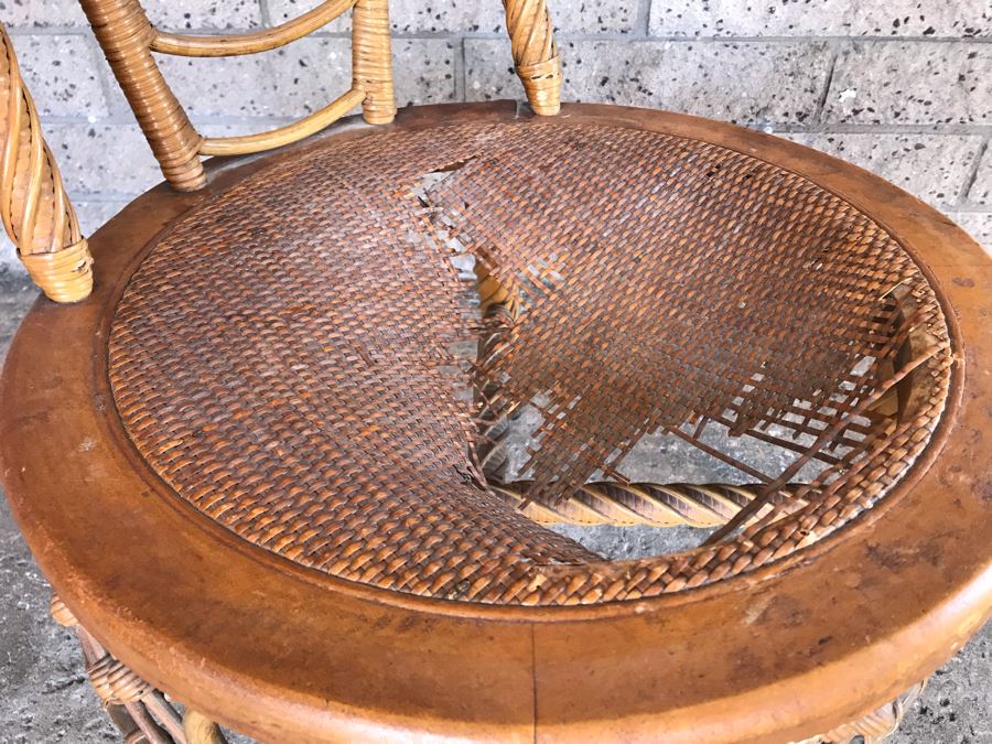 Antique 1871 Early Heywood Bros. & Co. (Now Heywood Wakefield) Ornate Wicker High Back Chair - Cane Seat Needs Repair [Photo 9]
