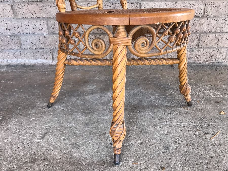 Antique 1871 Early Heywood Bros. & Co. (Now Heywood Wakefield) Ornate Wicker High Back Chair - Cane Seat Needs Repair [Photo 6]