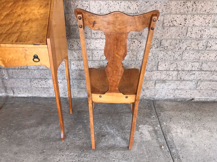 Antique Birdseye Maple Secretary Desk With Chair [Photo 29]