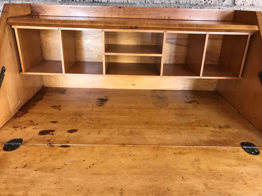 Antique Birdseye Maple Secretary Desk With Chair [Photo 15]