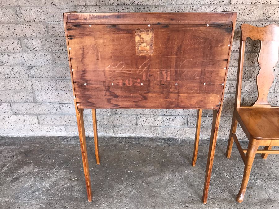 Antique Birdseye Maple Secretary Desk With Chair [Photo 18]