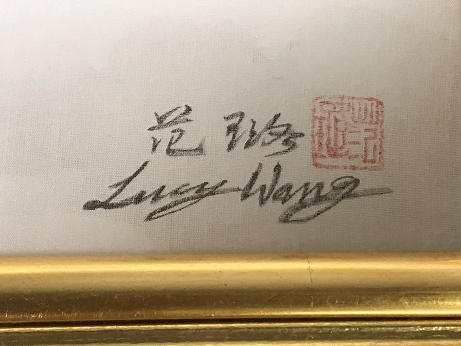Original Chinese Signed Lucy Wang 3-Dimensional Watercolor On Silk Painting 22' X 24' Retails Over $2,000 [Photo 6]