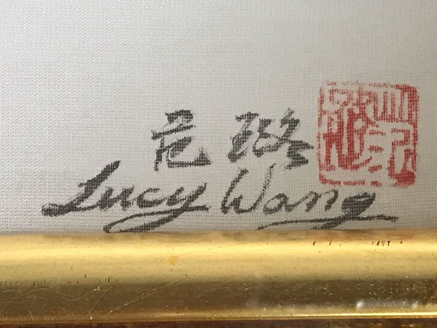 Original Chinese Signed Lucy Wang 3-Dimensional Watercolor On Silk Painting 22' X 24' Retails Over $2,000 [Photo 8]