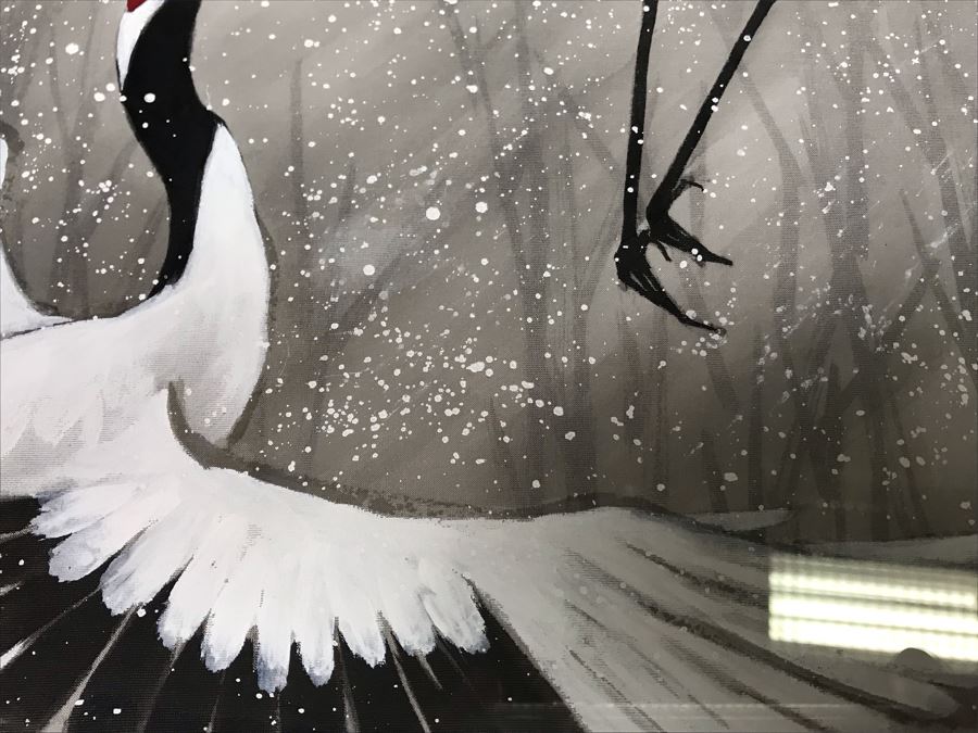 Original Chinese Signed Lucy Wang 3-Dimensional Watercolor On Silk Painting Dancing Red Crowned Cranes 27' X 27' Retails $2,600 [Photo 10]