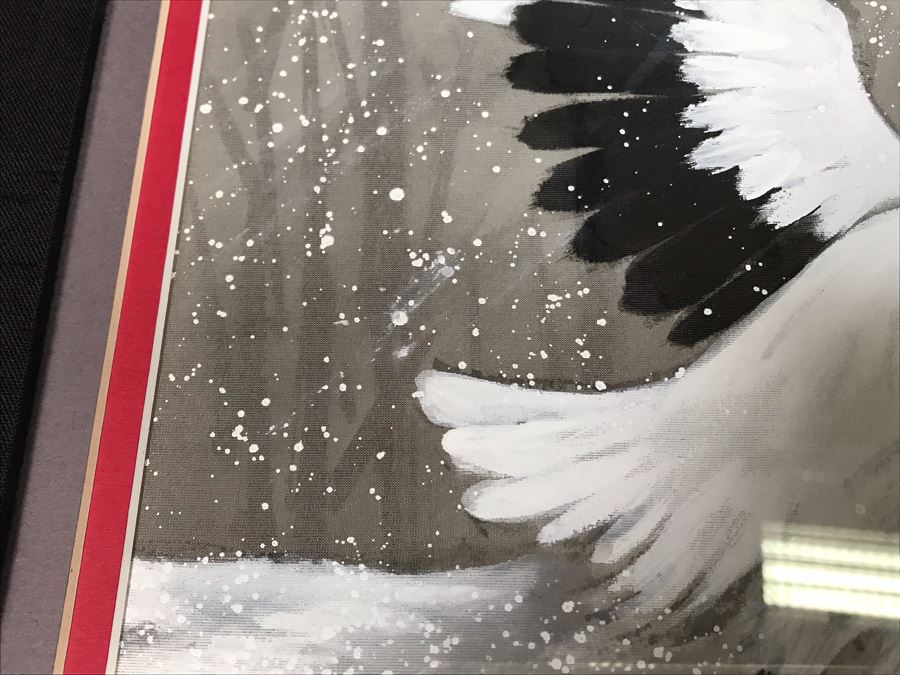 Original Chinese Signed Lucy Wang 3-Dimensional Watercolor On Silk Painting Dancing Red Crowned Cranes 27' X 27' Retails $2,600 [Photo 11]