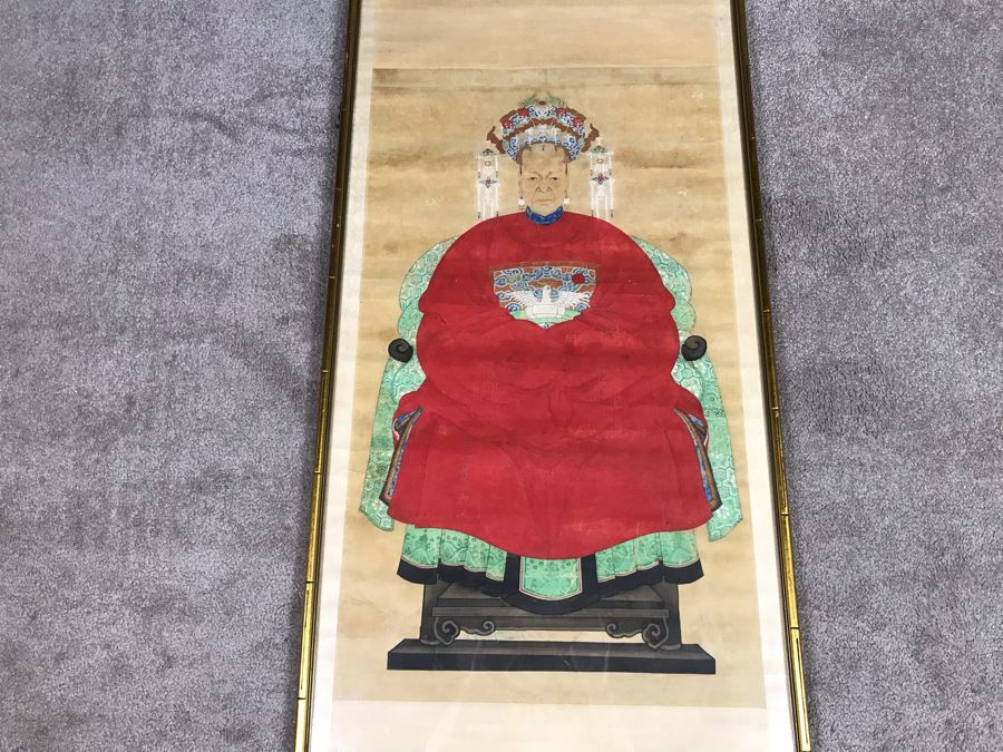 Pair Of Framed Antique Original Chinese Ancestor Scrolls Paintings Ancestral Portraits Man Is 30' X 50' [Photo 31]