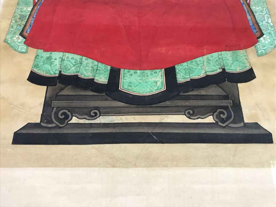 Pair Of Framed Antique Original Chinese Ancestor Scrolls Paintings Ancestral Portraits Man Is 30' X 50' [Photo 40]