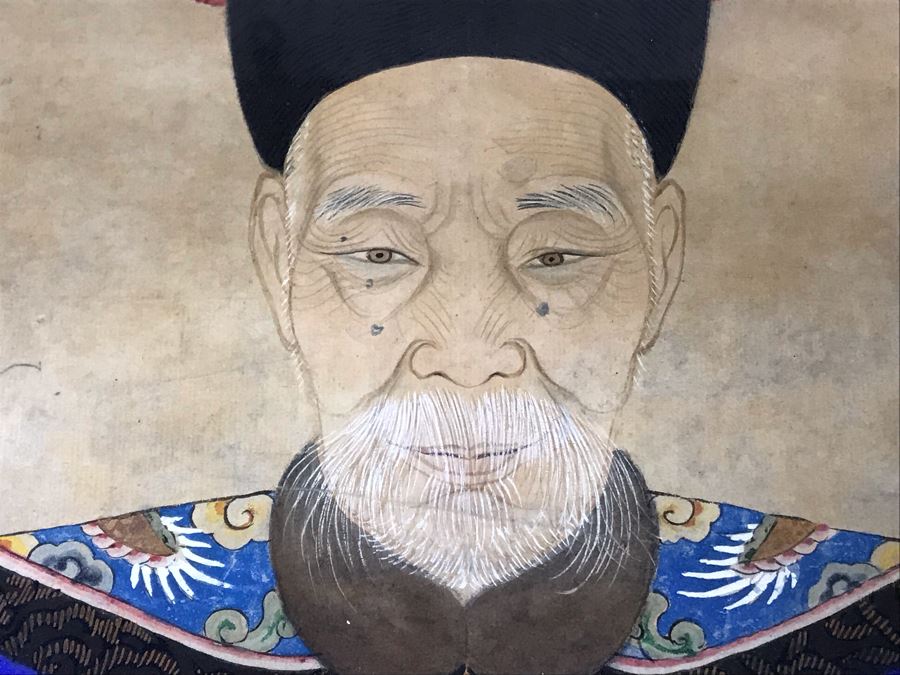 Pair Of Framed Antique Original Chinese Ancestor Scrolls Paintings Ancestral Portraits Man Is 30' X 50' [Photo 10]