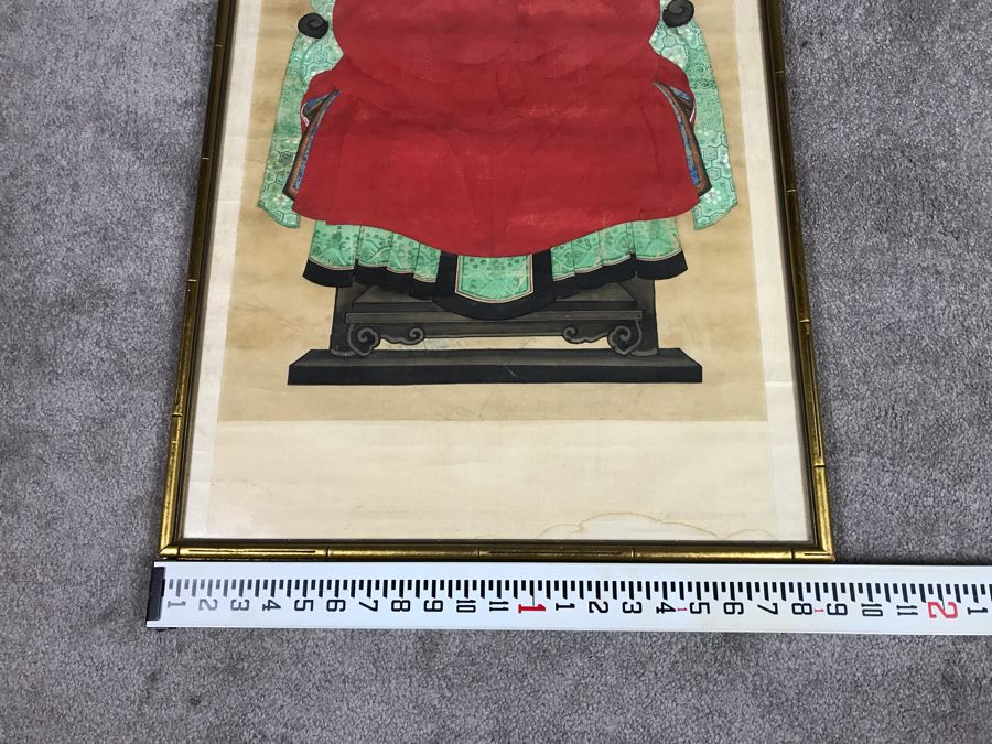 Pair Of Framed Antique Original Chinese Ancestor Scrolls Paintings Ancestral Portraits Man Is 30' X 50' [Photo 47]