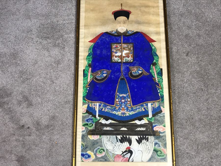 Pair Of Framed Antique Original Chinese Ancestor Scrolls Paintings Ancestral Portraits Man Is 30' X 50' [Photo 5]