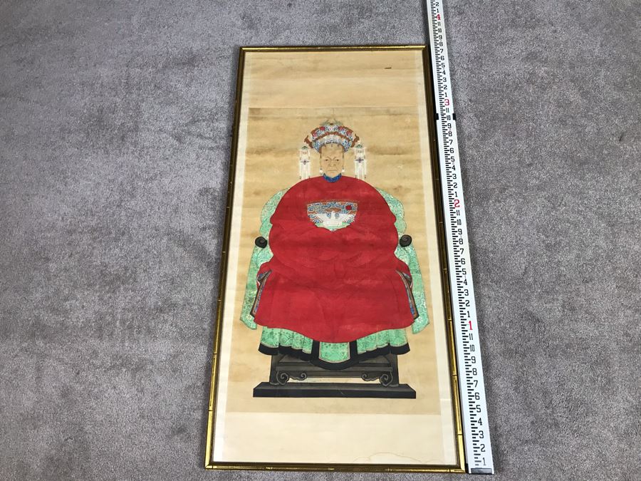 Pair Of Framed Antique Original Chinese Ancestor Scrolls Paintings Ancestral Portraits Man Is 30' X 50' [Photo 45]