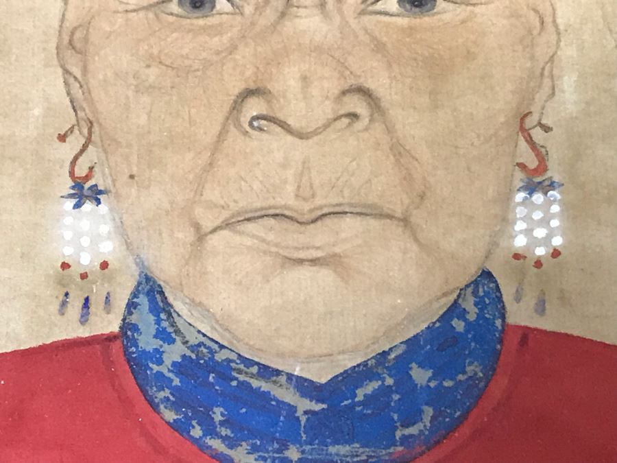 Pair Of Framed Antique Original Chinese Ancestor Scrolls Paintings Ancestral Portraits Man Is 30' X 50' [Photo 37]