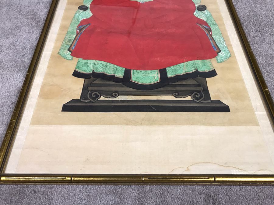 Pair Of Framed Antique Original Chinese Ancestor Scrolls Paintings Ancestral Portraits Man Is 30' X 50' [Photo 42]