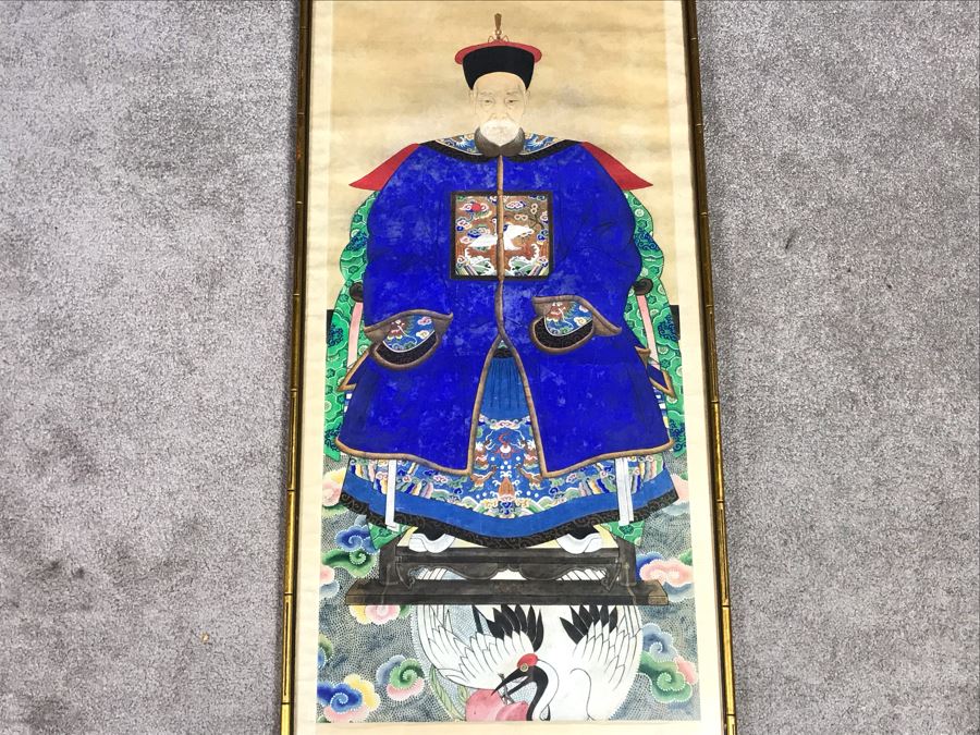 Pair Of Framed Antique Original Chinese Ancestor Scrolls Paintings Ancestral Portraits Man Is 30' X 50' [Photo 7]