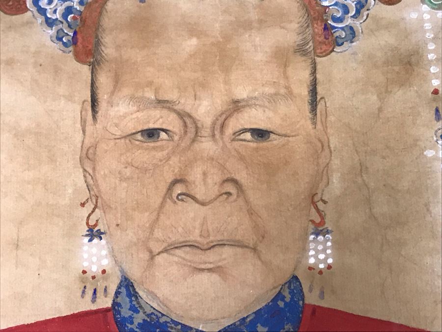 Pair Of Framed Antique Original Chinese Ancestor Scrolls Paintings Ancestral Portraits Man Is 30' X 50' [Photo 35]