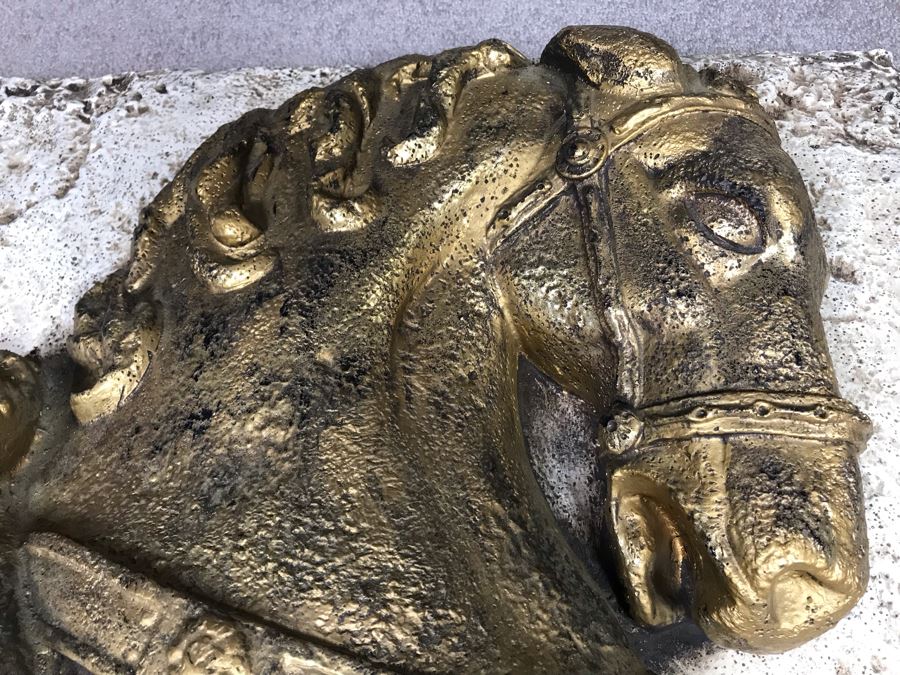 Large Embossed Fiberglass Wall Sculpture With Gilded Horse [Photo 9]