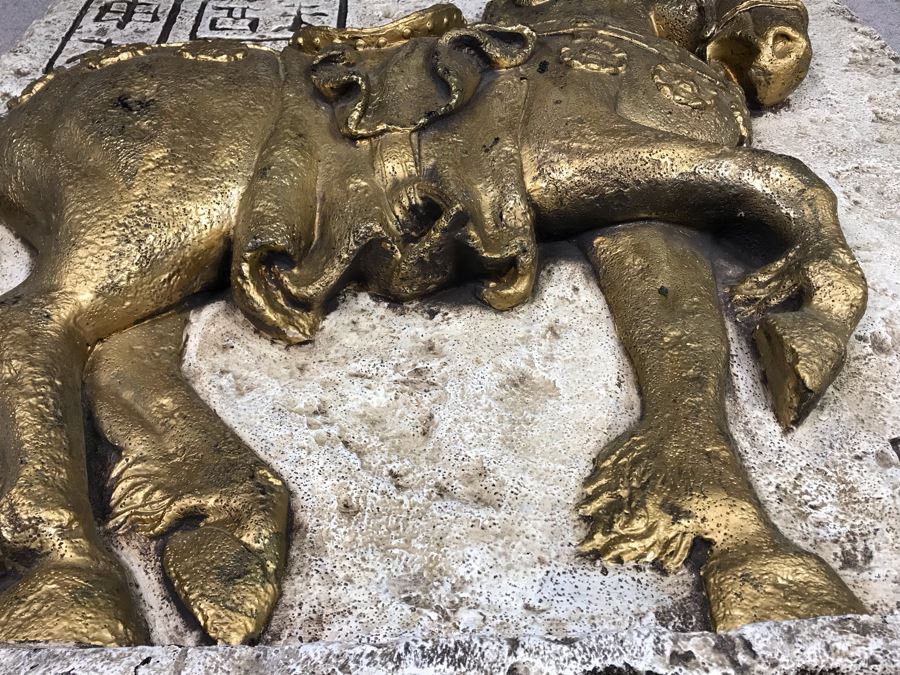 Large Embossed Fiberglass Wall Sculpture With Gilded Horse [Photo 4]