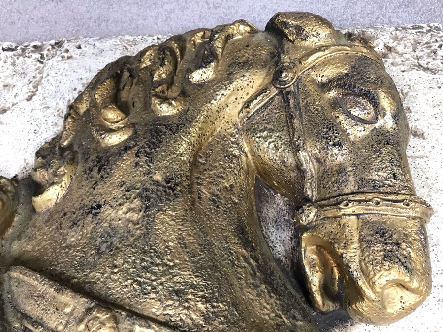 Large Embossed Fiberglass Wall Sculpture With Gilded Horse [Photo 10]