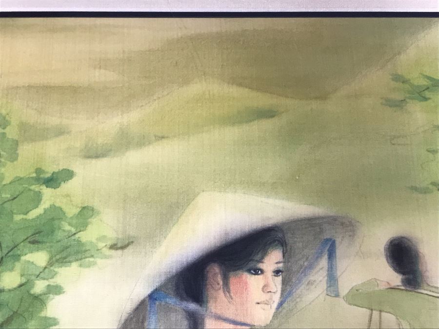 Pair Of Original Asian Paintings In Gilded Wooden Bamboo Motif Frames 22' X 30' [Photo 17]