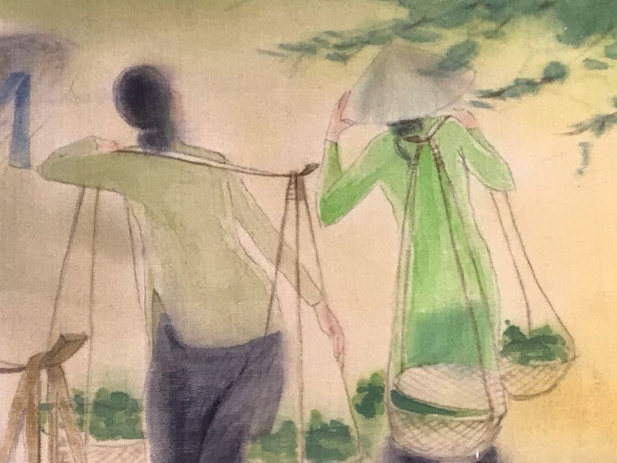 Pair Of Original Asian Paintings In Gilded Wooden Bamboo Motif Frames 22' X 30' [Photo 12]