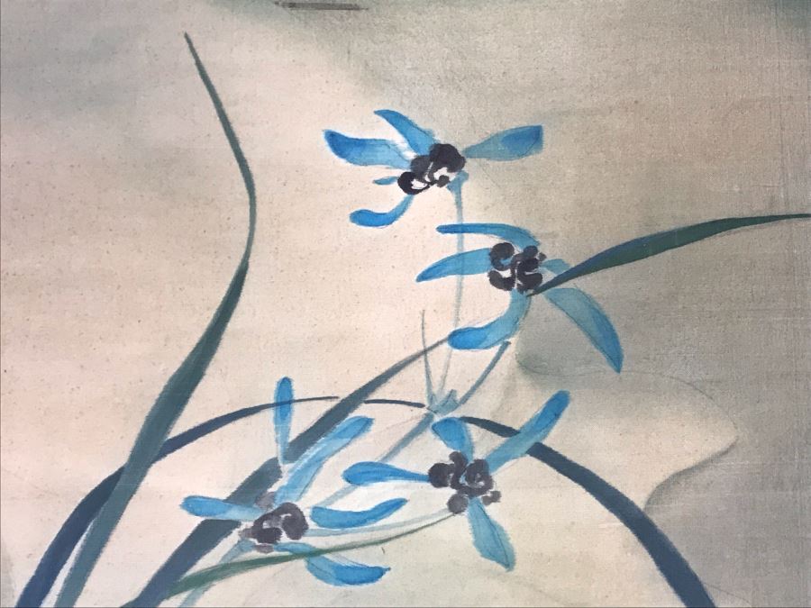 Pair Of Original Asian Paintings In Gilded Wooden Bamboo Motif Frames 22' X 30' [Photo 7]