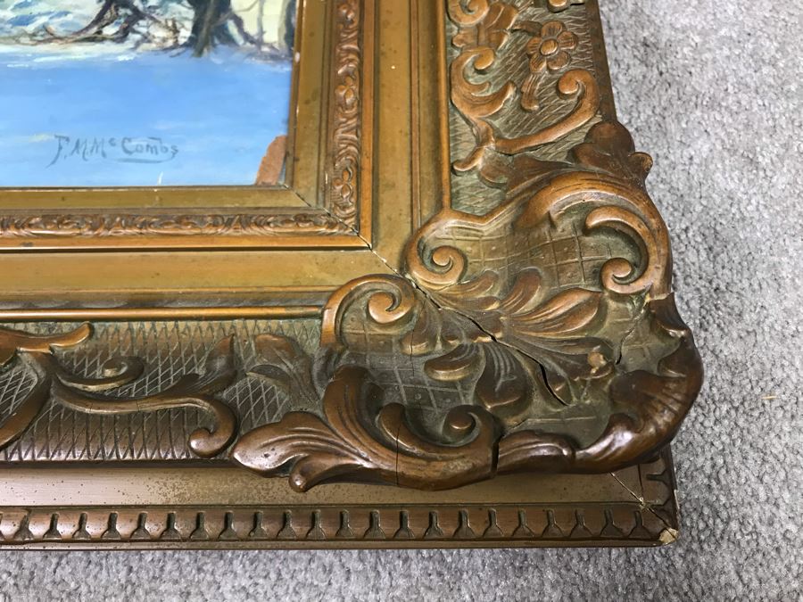Original Antique Plein Air Oil Painting In Antique Frame By F. M. McCombs 32' X 24' [Photo 15]