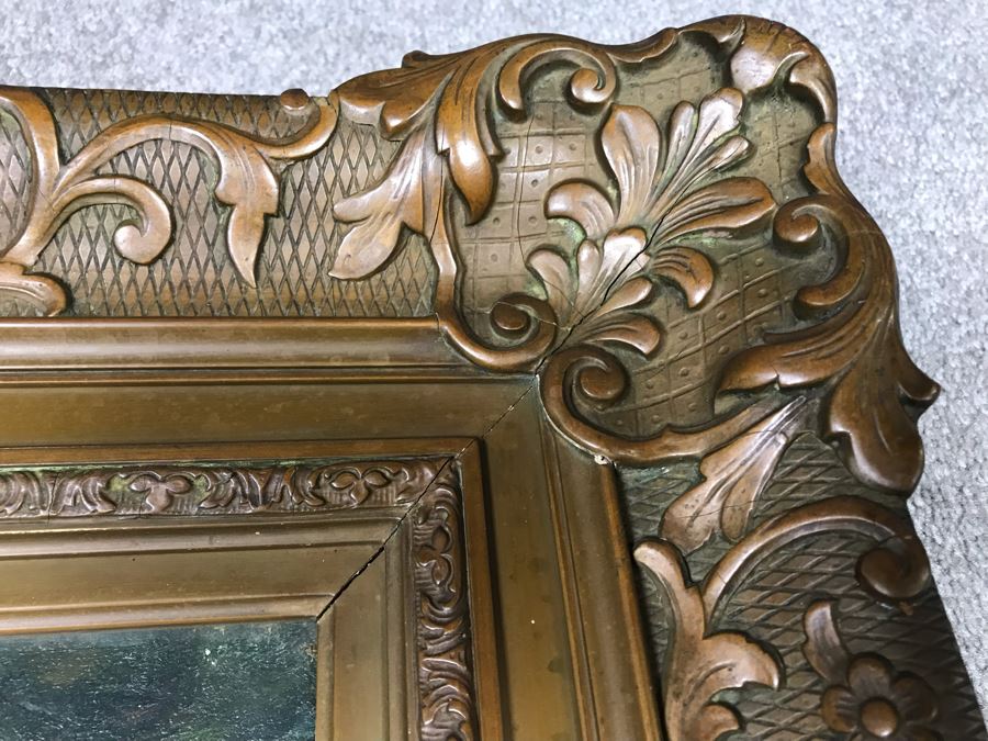 Original Antique Plein Air Oil Painting In Antique Frame By F. M. McCombs 32' X 24' [Photo 14]