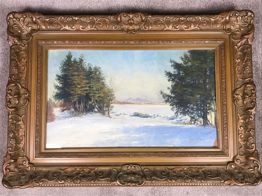 Original Antique Plein Air Oil Painting In Antique Frame By F. M. McCombs 32' X 24' [Photo 1]