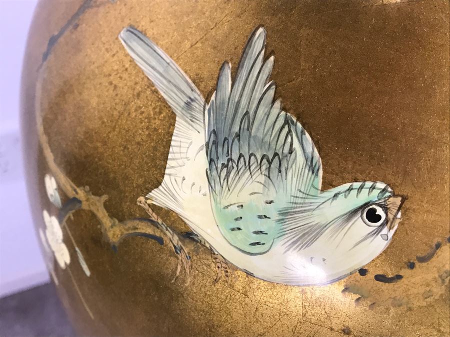 Large Chinese Vase Decorated With Birds And Flowers And Wooden Stand 4'6'H [Photo 7]