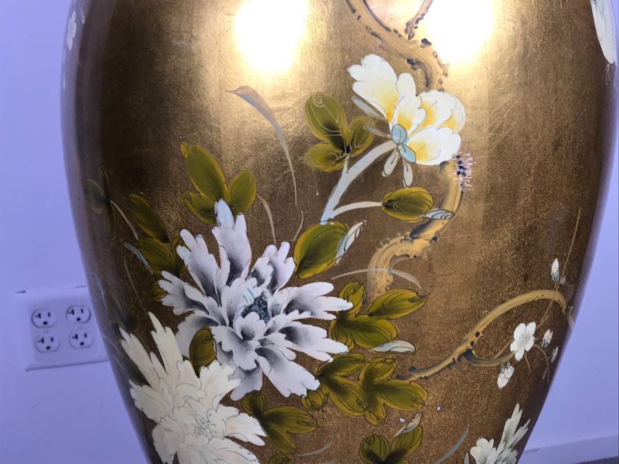 Large Chinese Vase Decorated With Birds And Flowers And Wooden Stand 4'6'H [Photo 8]