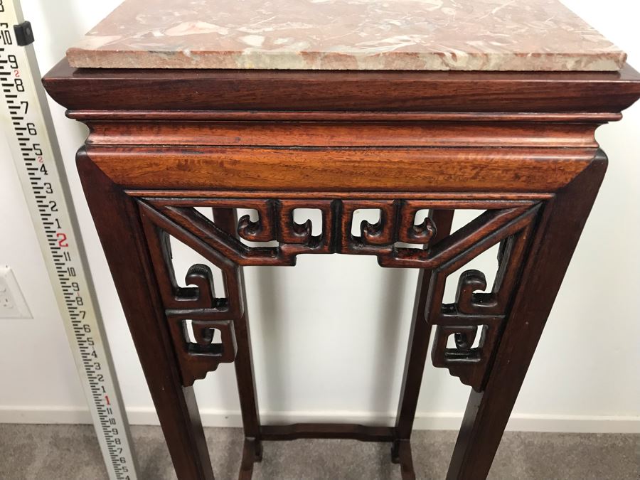 Chinese Rosewood Stand Side Table With Marble Top 37'H [Photo 6]