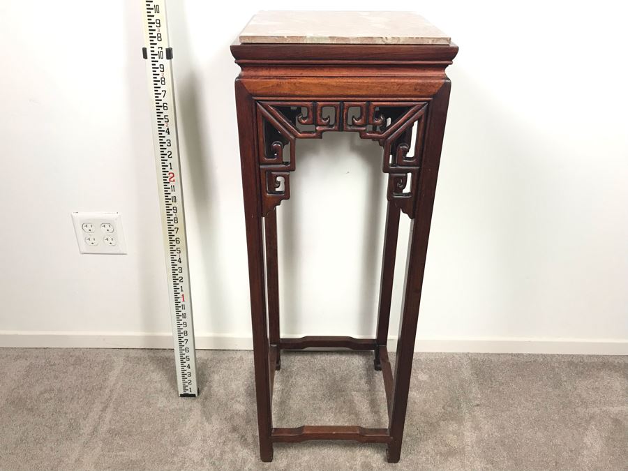 Chinese Rosewood Stand Side Table With Marble Top 37'H [Photo 3]