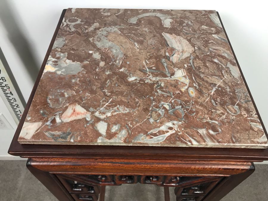 Chinese Rosewood Stand Side Table With Marble Top 37'H [Photo 5]
