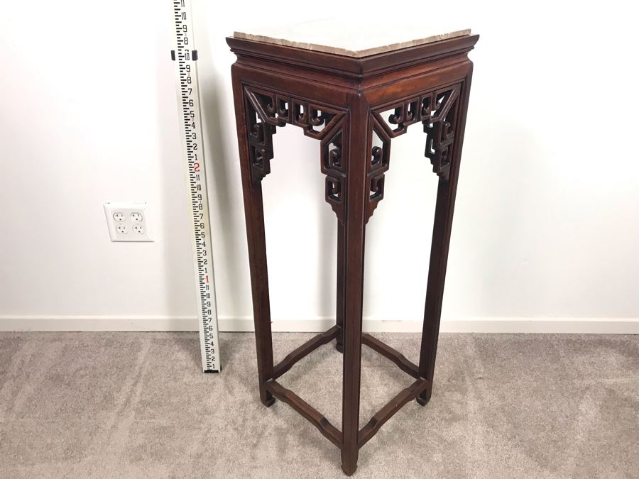 Chinese Rosewood Stand Side Table With Marble Top 37'H [Photo 8]