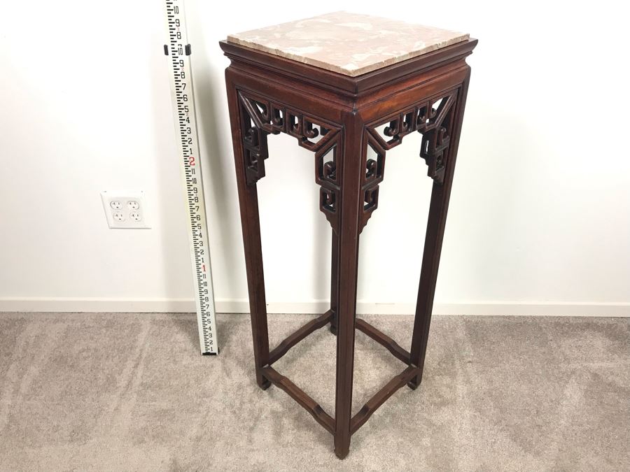 Chinese Rosewood Stand Side Table With Marble Top 37'H [Photo 9]