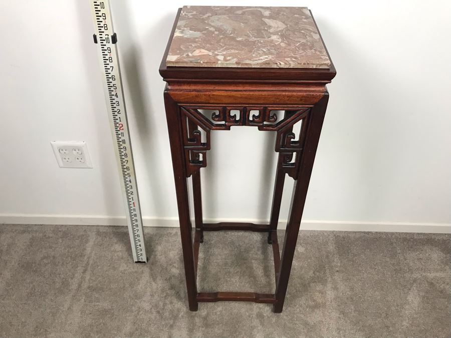 Chinese Rosewood Stand Side Table With Marble Top 37'H [Photo 4]