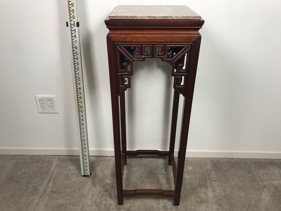 Chinese Rosewood Stand Side Table With Marble Top 37'H [Photo 2]