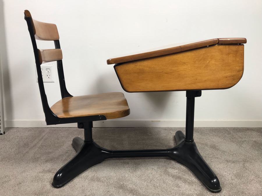 Vintage Children's School Desk Wood And Steel [Photo 13]