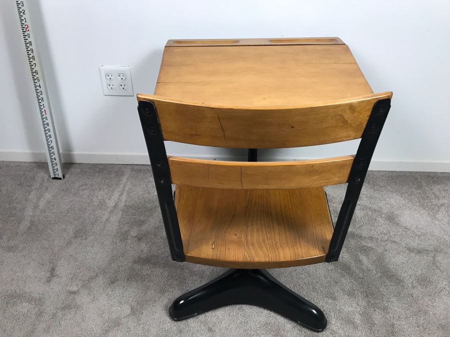 Vintage Children's School Desk Wood And Steel [Photo 12]
