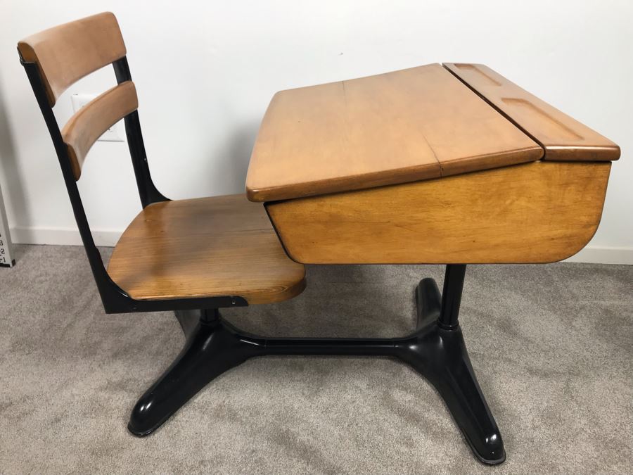 Vintage Children's School Desk Wood And Steel [Photo 15]