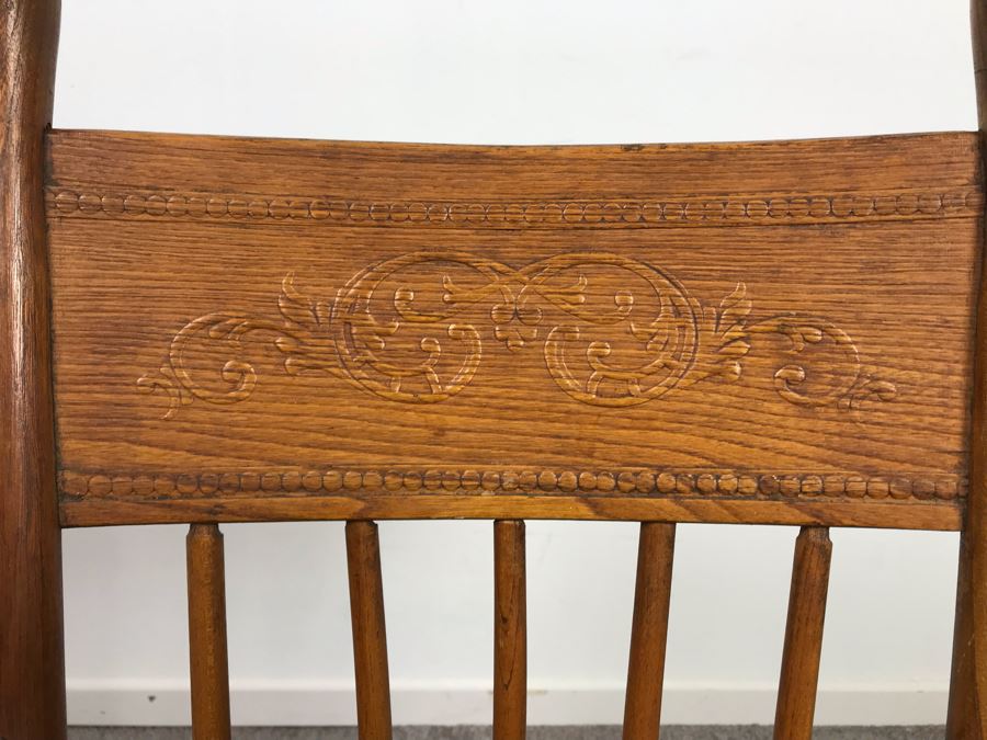 Antique Child's Doll Oak Rocking Chair With Cane Seat [Photo 4]