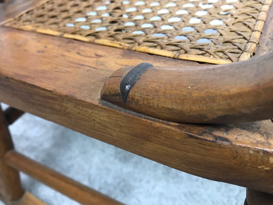 Antique Child's Doll Oak Rocking Chair With Cane Seat [Photo 7]