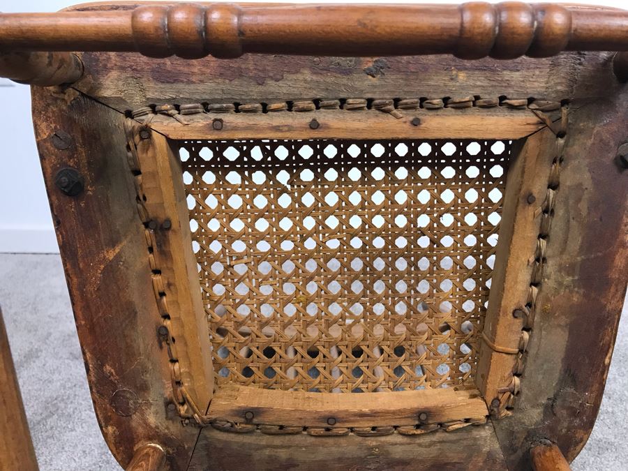 Antique Child's Doll Oak Rocking Chair With Cane Seat [Photo 14]
