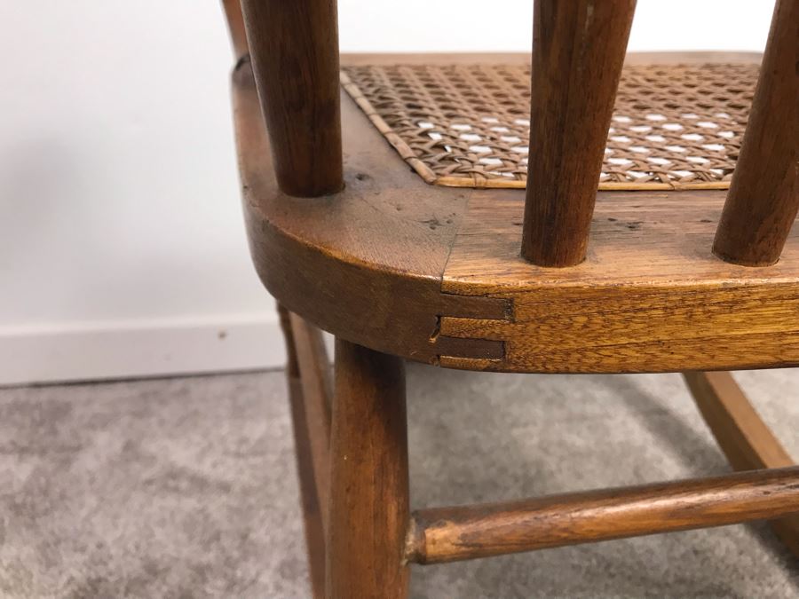 Antique Child's Doll Oak Rocking Chair With Cane Seat [Photo 12]