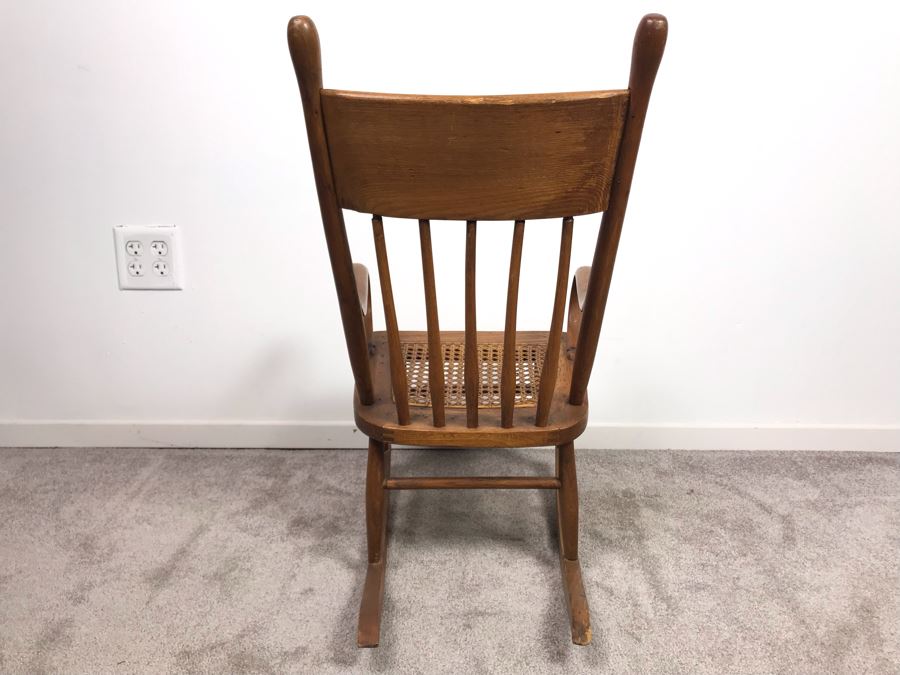 Antique Child's Doll Oak Rocking Chair With Cane Seat [Photo 11]