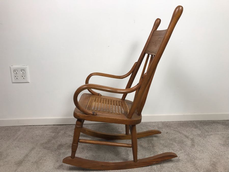 Antique Child's Doll Oak Rocking Chair With Cane Seat [Photo 13]